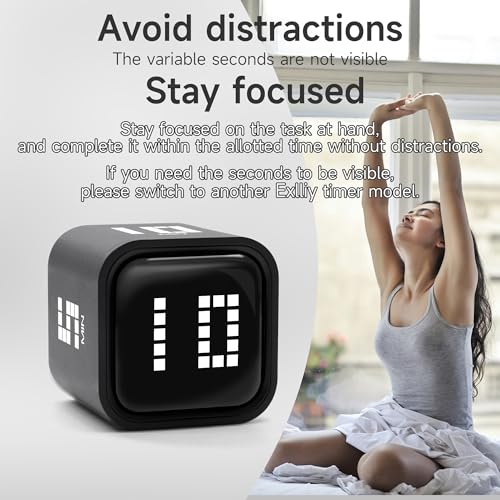 Rotating Productivity Timer, 5, 10, 30, 60 Minute Presets, Desk Cube | Gravity sensor with mute function; ADHD-friendly for work, study, kitchen and back to school - color: Blackb