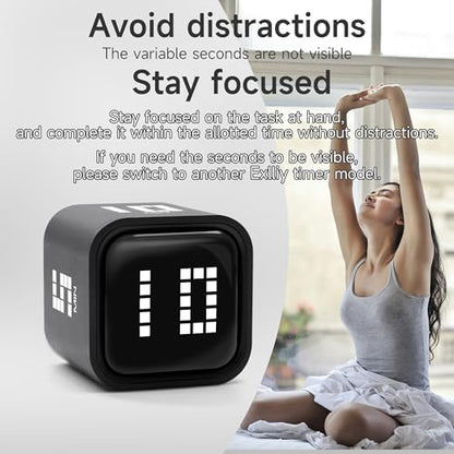 Rotating Productivity Timer, 5, 10, 30, 60 Minute Presets, Desk Cube | Gravity sensor with mute function; ADHD-friendly for work, study, kitchen and back to school - color: Blackb