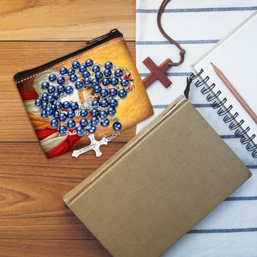 Windyun 8 Pcs Catholic Rosary Pouch 3.9'' x 5.9'' Coin Purse Rosary Holder Beads Bag with Zipper for Prayer Storage(Religious) - size: 3.9 x 5.9 Inches, style: Religious