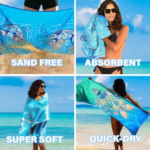 Widdonen Microfiber Beach Towel,Compact 2 Pack-71x32 Inch with Bag Travel - color: 2 Pack Blue Purple Green Dream World