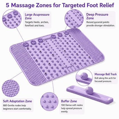 Soft TPR Extra Large Acupressure Foot Massage Mat With Removable Ball - color: Purple