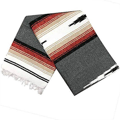 Open Road Goods Mexican Diamond Blanket - XL Heavyweight Yoga Blanket – Handmade in Mexico - Thick Boho Serape Saltillo Style Throw for Beach, Picnic, Home, Camping and More! (Charcoal Retro) - color: Charcoal Retro