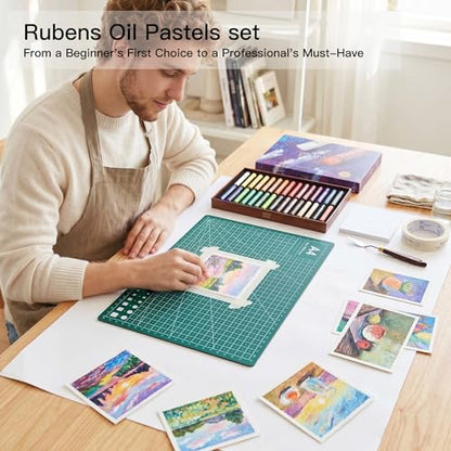 rubens Oil Pastels 24 Colors, Painting Kit, Art Supplies, Includes Oil Pastels Set, 1 Palette Knife, 1 Roll of Masking Tape, 30 Sheets Oil Pastel Paper, 1 Base Plate - color: 24 Basic Colors Set