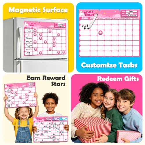 Magnetic Reward Chart for Kids, Customizable Dry Erase Weekly Chore Chart - size: 1 Kid-Unicorns