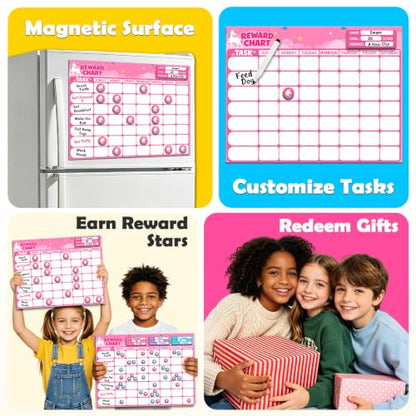 Magnetic Reward Chart for Kids, Customizable Dry Erase Weekly Chore Chart - size: 1 Kid-Unicorns