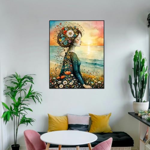 ldazao Girl Paint By Numbers Kit for Adults Flower Color Adult Paint By Number Kits Canvas Oil Painting Kit DIY Crafts for Women Gift 16x20 Inch Flameless - color: SZ003
