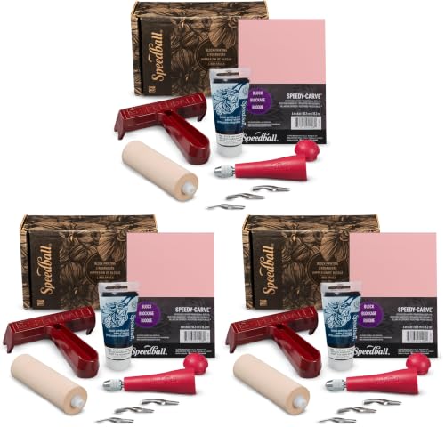 Speedball 3471 Super Value Block Printing Starter Kit – Includes Ink, Brayer, Lino Handle and Cutters, Speedy-Carve (Pack of 3) - size: 7 Piece Starter Kit (Pack of 3)