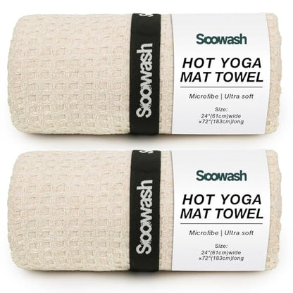 Hot Yoga Mat Towel, Non-Slip Microfiber 24x72in - color: Beige, size: 24 inch X 72 inch