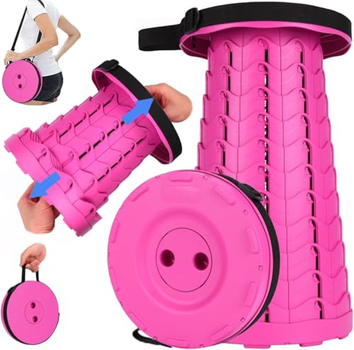 Fishboy Upgraded Collapsible Stool, 400lbs Max Weight, Lightweight But Sturdy, Portable Retractable Folding Telescoping Foldable Camping Stool for Adults Outdoor Fishing Hiking BBQ - color: All Purple Pink
