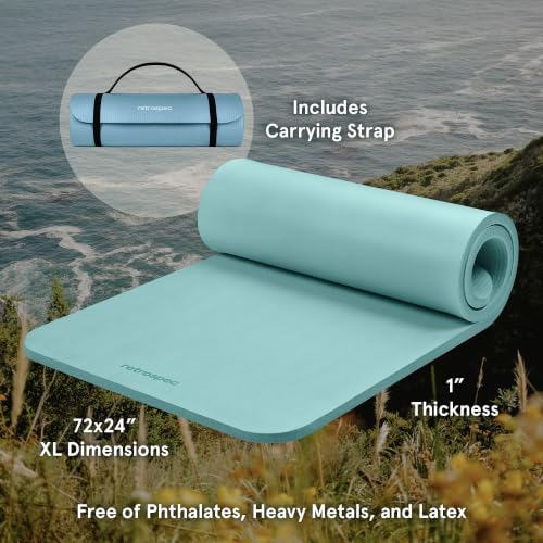 Retrospec Solana Yoga Mat 1" Thick w/Nylon Strap for Men & Women - Non Slip Exercise Mat for Home Yoga, Pilates, Stretching, Floor & Fitness Workouts - color: Blue Ridge