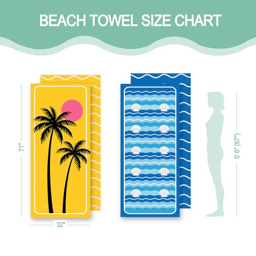 Eunzel 2 Pack Microfiber Beach Towel, Quick Dry Travel Towel Large Sand Free Towel for Beach, Camping, Swim Pool, Gym, Sports& Yoga 71"x32", Golden Coast/Azure Tide Set - color: Golden Coast & Azure Tide Set
