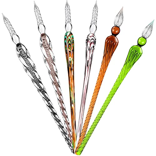 Zonon 6 Pcs Handmade Glass Dip Pen Crystal Glass Signature Pen Calligraphy Glass Pen Dip Ink Pen Borosilicate Present Pen for Writing Drawing Signatures (Vintage Color,Fresh Style) - color: Fresh Color, style: Fresh Style
