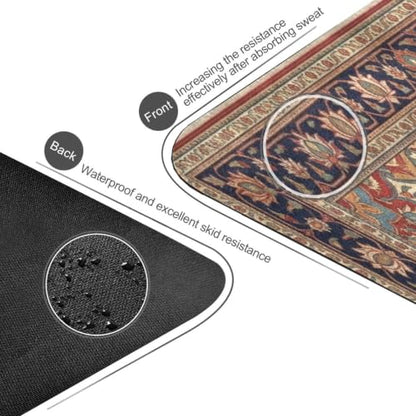 Kigai Travel Yoga Mat 71" x 24" Non Slip Natural Rubber Foldable Exercise Mat Ultra Thin 1.5mm Lightweight for Fitness, Pilates & Home Workout, Persian Design