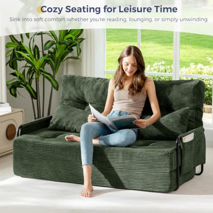 MAXYOYO Adjustable Folding Sofa Bed Couch with 2 Pillows, Dark Green | Multi-Functional Bean Bag Bed, 5-Position Foldable Lazy Floor Sofa Bed with Armrest, Versatile Floor Seating for Reading - color: Dark Green