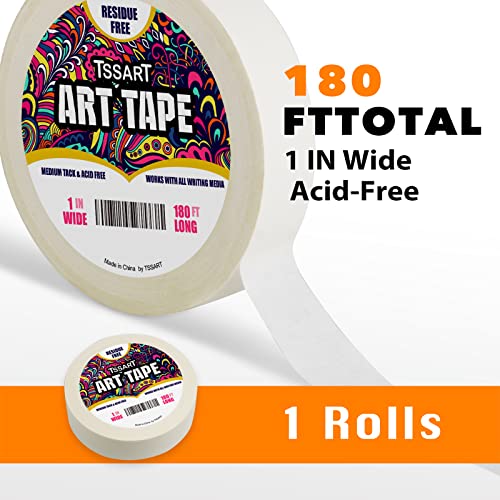 White Art Tape Medium Tack - Masking Artists Tape for Drafting Art Watercolor Painting Canvas Framing - Acid Free 1inch Wide 180FT Long - size: 1inch