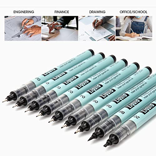 WRITECH Liquid Fineliner Pens Black Precision Multiliner Micro Pen 9 Pack, Quick Dry Waterproof Pigment Ink Drawing Pen for Journaling Planning Hand Lettering Illustration Sketching Calligraphy
