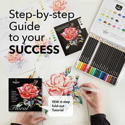 Castle Art Supplies 24 Watercolor Pencils for Adults - Botanical Palette | Premium, selected vibrant colors for adult artists - draw and paint at the same time - special gifting tin box included