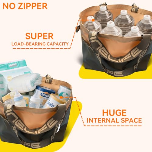 Large Foldable Waterproof Tote Bag, Heavy Duty for Beach & Swim - color: Beige/Olive