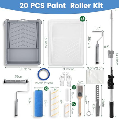 VOOMEY Paint Roller Kit with Adjustable 17-35 Inch Aluminum Pole, 9 & 4 Inch Rollers | 9" & 4" paint rollers with a 17-35" adjustable aluminum extension pole for walls, ceilings, trim and corners - size: 9 Inch kit with Buckle Extension Rod