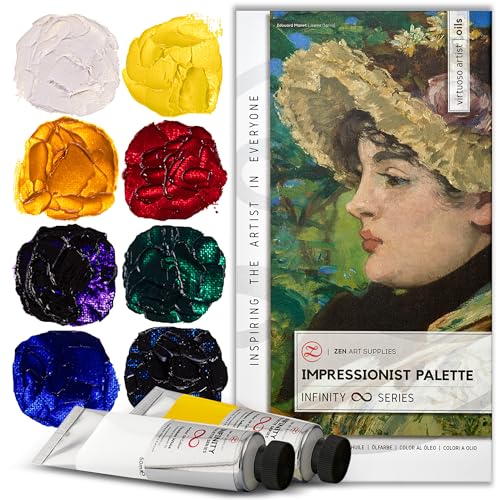ZenART Professional Oil Paint Set - Artist Grade Old Masters Colors- 8x50ml | Impressionist Palette - Non-Toxic Large Tubes, Buttery Consistency, Rich Pigment,Lightfast Oil Paints for Artists & Beginners - color: Impressionist Palette (Masters Inspired)