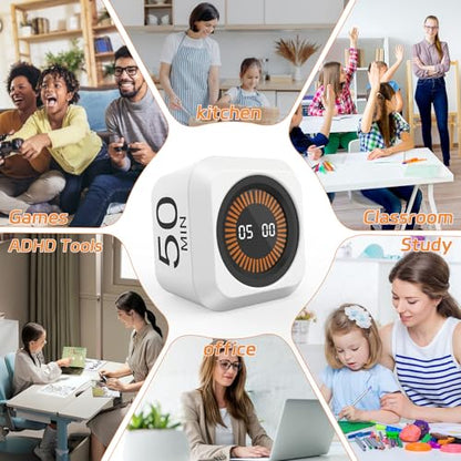 Rotating Cube Countdown Visual Timer 5, 25, 10 50 Minutes Preset - color: Orange+white