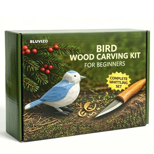 Wood Carving Hobby Kit for Adults & Teens, Beginner Whittling Craft Set | Comfort Bird Project, First-Time Practice, Step-by-Step Guide, Sharpening Tools, Finishing Supplies, Gift for Hobbyists - color: Brown(Bird Carving Kit)