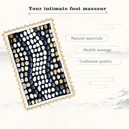 Reflexology Foot Mat, Acupressure Massage Pad with Cobblestones for Feet | Natural cobblestone foot massager mat with flexible base & lace border. Stimulates acupoints for pain relief & relaxation - color: Pebble-pathway