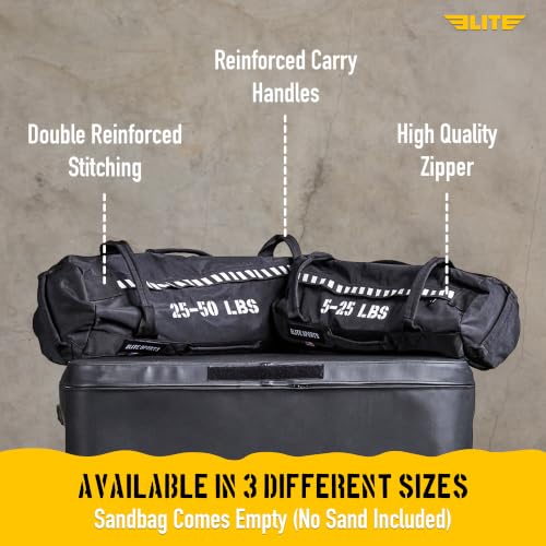 Elite Sports 다용도, 집중 코어 근육 피트니스, 전략적 핸들 배치가 있는 근력 트레이닝을 위한 운동 샌드백 (채워지지 않음) - color: 블랙., size: 5 TO 25, 25 TO 50, 50 TO 75 lbs (3 count)
