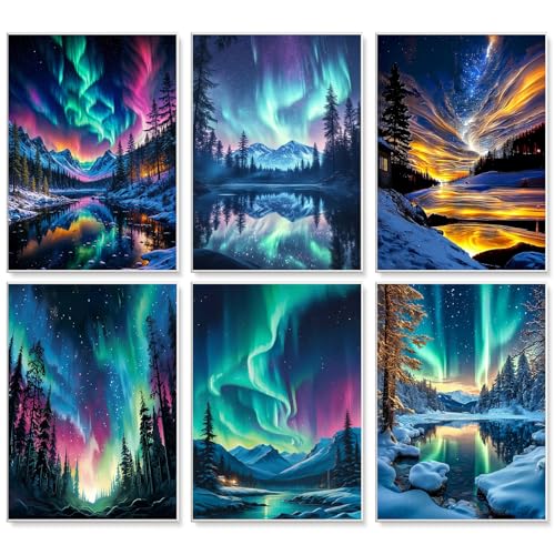 6 Pack Paint by Numbers Kit for Adults Without Frame 10x14 Inch, Aurora | Starry Sky Adult Paint by Number Kits on Canvas, DIY Acrylic Painting by Numbers, Stress Relief Gift, For Home Wall Decor - color: LKOP6P-5