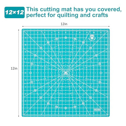 Headley Tools 12"x12" Rotating Cutting Mat, Self Healing Mat with 360-Degree Rotation & Anti-Slip Base, Sewing Board Cutting Mat Perfect for Fabric Quilting Leather Hobby Project, Light Blue - color: LIight blue, size: 12"L x 12"W