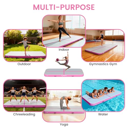 Inflatable Gymnastics Mat 6.6ft/10ft Air Tumble Track Training Mat 4/8 inches Thick Tumbling mat with Electric Pump for Home Use/Tumble/Gym/Training/Cheerleading/Water/Yoga - color: Pink, size: 6.56ft*3.9ft*4in