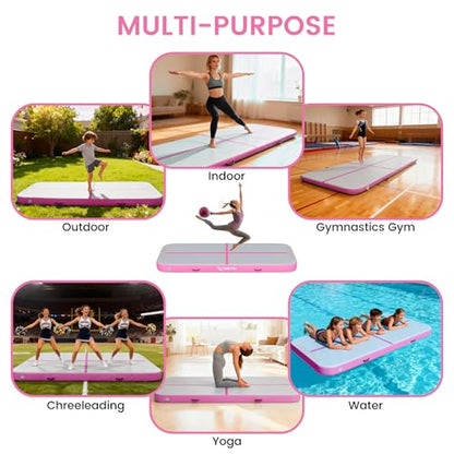 Inflatable Gymnastics Mat 6.6ft/10ft Air Tumble Track Training Mat 4/8 inches Thick Tumbling mat with Electric Pump for Home Use/Tumble/Gym/Training/Cheerleading/Water/Yoga - color: Pink, size: 10ft*3.9ft*4in