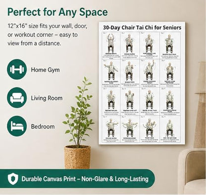 Tai Chi Chair Workout Chart for Seniors, Seated Tai Chi Exercise Poster with 30-Day Routine, Balance & Mobility Home Fitness Guide, 12x16 Inch Canvas Wall Art, 2 Pack (Male) - color: Male