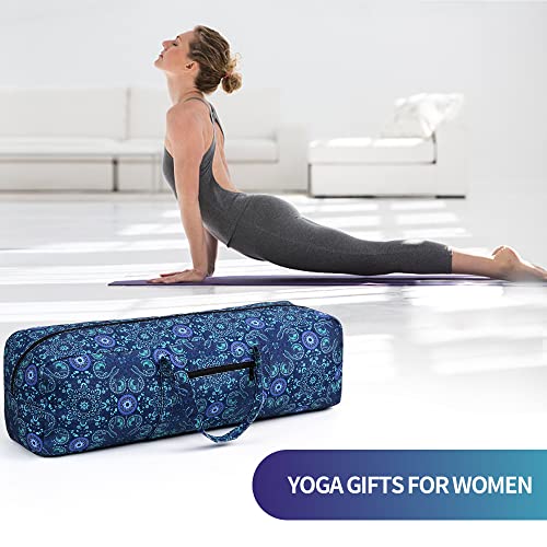 Boulder Bee | Yoga Mat Bag | Large Yoga Mat Carrier with Wet Pocket | Yoga Gifts | Gym Tote Bag for Women - color: Blue