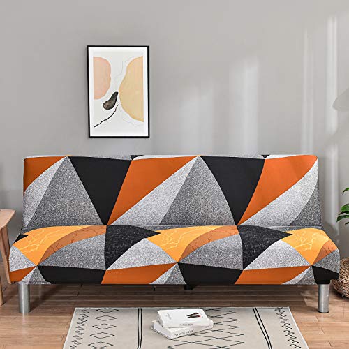 MIFXIN Armless Sofa Cover Futon Slipcover Stretch Elastic Folding Sofa Bed Non-Armrest Couch Furniture Protector Spandex Printed Washable Sofa Cover Without Armrests (Orange Grey) - color: Orange Grey