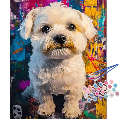 TOCARE Maltese Paint by Numbers Kit for Adults Beginner, Dog Paint by Number Canvas Kit, Acrylic Adults' Paint-by-Number Kits for Dogs Lovers 16x20inch (Without Framed) - color: TC-OPC-361
