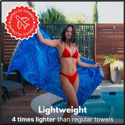 ECCOSOPHY Microfiber Beach Towel - Quick Dry, Sand Free and Oversized 71x35 | Super absorbent, lightweight, swimming, gym, extra large, pool, cruise, camping, yoga, travel, compact, carry bag, vacation - color: Laguna