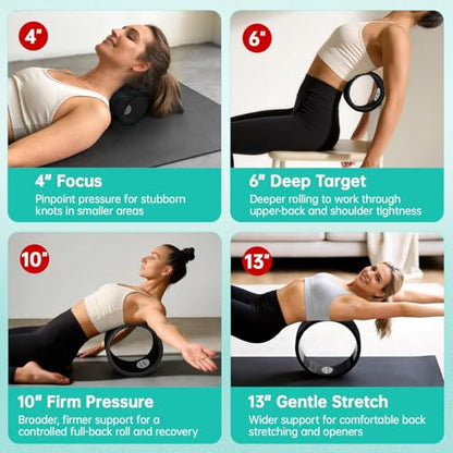 GymCope Back Roller Wheel 4 Pack Spine-Safe Groove, for Whole Family Yoga - color: Black, size: 4"+6"+10"+13"