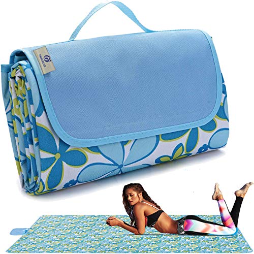 Picnic Blanket Beach Mat Extra Large Sandproof Waterproof Camping Blanket Portable Travel Blanket Play Mat for Outdoor Indoor Family Women Men Kids Beach BBQ Park Grass - color: Blue Lily