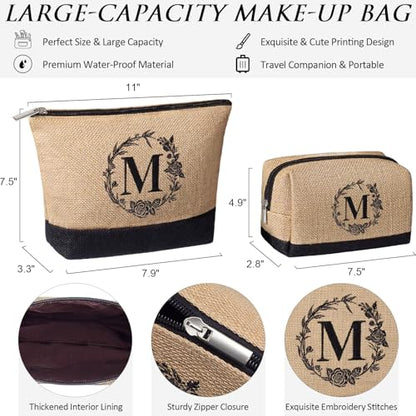 Personalized Birthday Gifts for Women, Monogrammed Initial Jute Tote Bags | Beach Tote Bag & Makeup Bags w/ Zipper, Christmas Women Gifts for Mom Her Friends Sister Coworker Nurse Teacher Appreciation - style: R