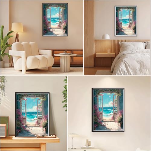 EOBROMD Paint by Numbers Kits for Adults Landscape Seaside, DIY Acrylic Paint by Number on Canvas, Painting Kits Adults Oil by Numbers for Home Decor 16x20inch(Without Frame) - color: 06-Seaside