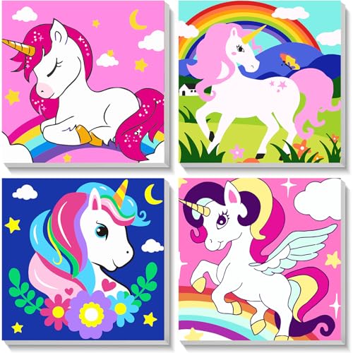 4 Pack Cartoon Paint by Number for Kids with Wooden Frame - Wooden Easel | Paint by Numbers for Kids Ages 4-8-12, Easy Painting with Numbers DIY Oil Painting Kits for Home Wall Decor (8X8 inch) - color: MT11366+MT12038+MT12039+MT12040