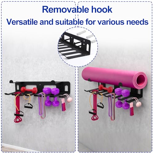 Multi-Purpose Gym Equipment Storage Rack, Stainless Steel Rack Holder Organizer Wall Mount with Screws Home Gym Organization Accessories for Foam Rollers Straps Jump Ropes Yoga Mat (Black)