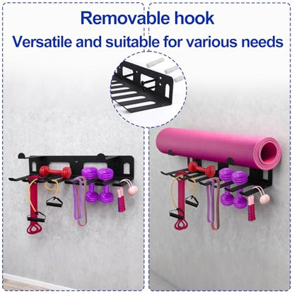 Multi-Purpose Gym Equipment Storage Rack, Stainless Steel Rack Holder Organizer Wall Mount with Screws Home Gym Organization Accessories for Foam Rollers Straps Jump Ropes Yoga Mat (Black)