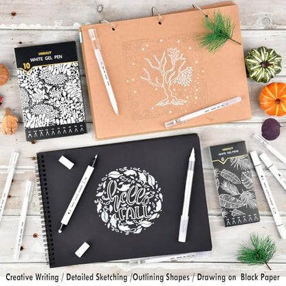 White Gel Pens, 6 Size Opaque White Ink Pens for Black Paper | White Pens for Sketching, Drawing, Journaling & DIY Crafts, Ideal Drawing Pens for Artists & Art Supplies - size: 6