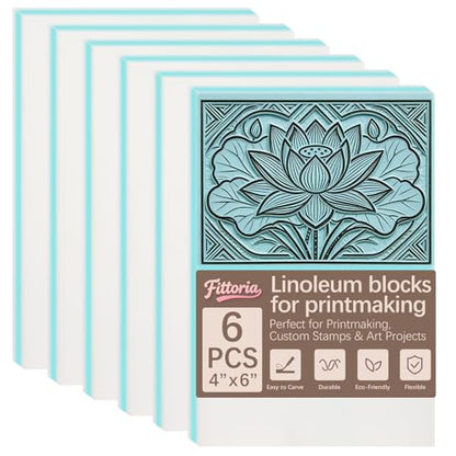 6 Pack 4"x6" Green Soft Rubber Linocut Blocks, Easy to Carve Relief Printing Blocks for Stamp Making, Linocut Printmaking, DIY Art and Hand Craft Projects - color: Green linocut 4x6x0.24in-6pcs