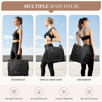 Maelstrom Gym Bag for Women,40L Travel Duffel Bag with Shoes Compartment and Wet Pocket,Waterproof Carry On Weekender Bag,Sport Gym Tote Bags Swimming Yoga, Hospital Holdalls（Black） - color: Black