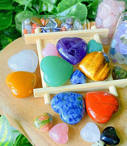QINJIEJIE 7Pcs 7 Chakras 1.2" Heart Crystal Large Stone Healing Crystals - color: Y- 1.2" Large - 7pcs