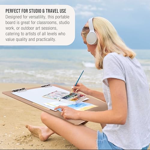 U.S. Art Supply 23" x 26" Artist Sketch Tote Board - Lightweight Hardboard | Drawing Board with Handle, Clip & Rubber Band for Art, Sketching, Travel, Studio - size: 23" x 26"