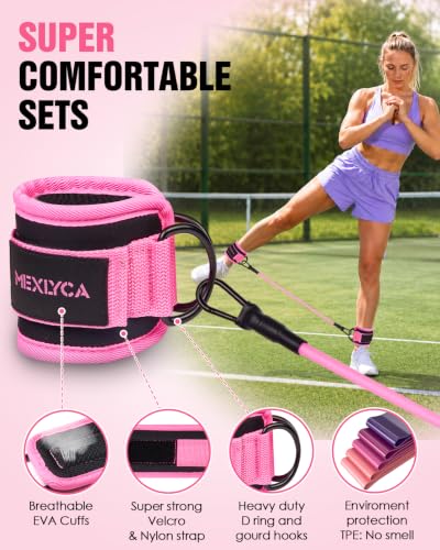 Resistance Bands Set – Resistance Band and Adjustable Ankle Exercise Bands with Cuffs Great Equipment for Training, Working Out, Yoga,Home Gym with Training Guidance & Carry Bag,Set of 8 - color: Pink